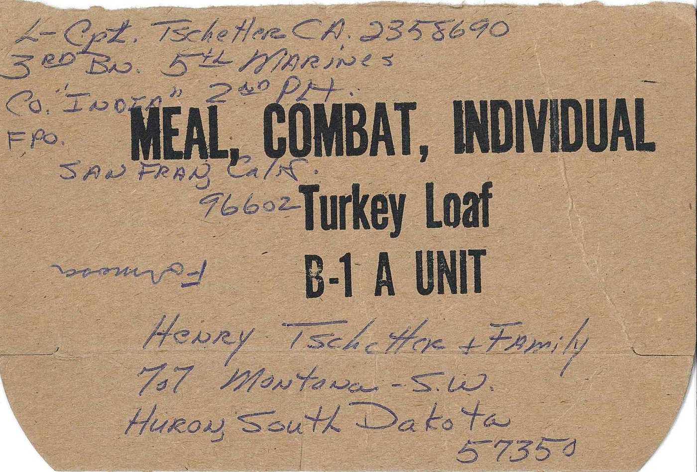 C-ration box top marines used to write letters home – my mother saved everyone and numbered them when they arrived